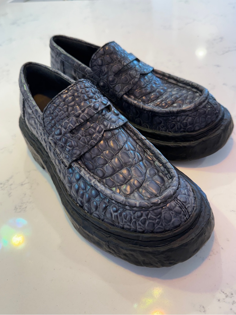 Camper Camperlab Vamonos crocodile platform loafer 40 9 gray black